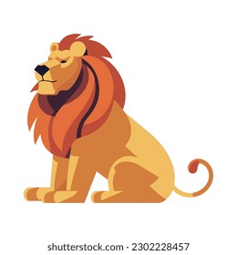 Cute cartoon lion with a majestic mane icon isolated