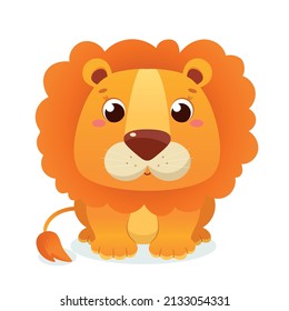 Cute cartoon lion on isolated background.Vector illustration.