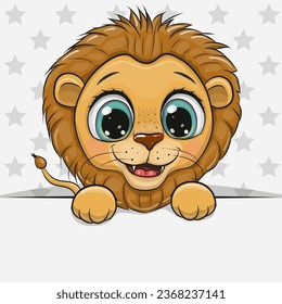 Cute cartoon Lion a on a stars background