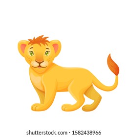 Cute cartoon lion on white isolated