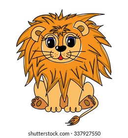 Cute cartoon lion on a white background. Vector