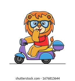 Cute cartoon lion riding a motorcycle vector illustration design