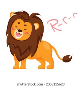 Cute cartoon lion roaring. Vector illustration isolated on white background