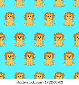 Cute Cartoon lion seamless pattern. Vector illustration for children.