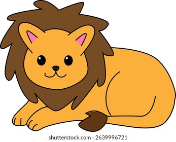 Cute Cartoon Lion Sitting with Adorable Face – Friendly Jungle Animal Vector Illustration for Kids’ Education, Decor, and Learning Materials
