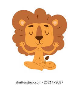 A cute cartoon lion sitting in a peaceful meditation pose with closed eyes, symbolizing calm and relaxation.