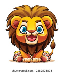 Cute cartoon lion sitting. Vector character illustration