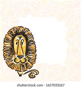 Cute cartoon lion. Sketch. Vector illustration