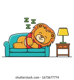 Cute cartoon lion sleeping vector illustration design