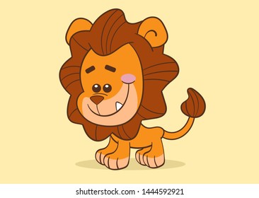 Cute cartoon lion smiling. This vector character has a modern humor design. You can easily edit the colors. For your project, party, pattern or sticker.