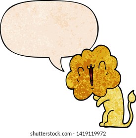 leão de desenho animado bonito com balão de fala em estilo de textura retrô