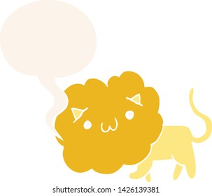 leão de desenho animado bonito com balão de fala em estilo retrô