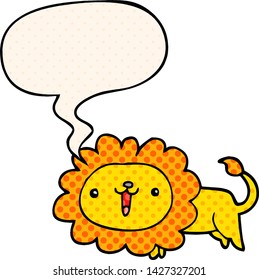 cute cartoon lion with speech bubble in comic book style