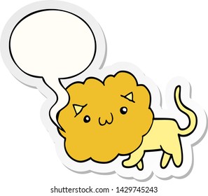 cute cartoon lion with speech bubble sticker