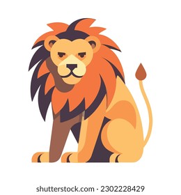 Cute cartoon lion symbol sitting in Africa icon isolated