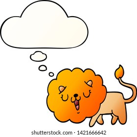 león de dibujos animados lindo con burbuja de pensamiento en un estilo de gradiente suave