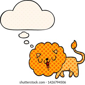 cute cartoon lion with thought bubble in comic book style