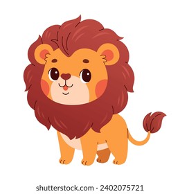 Cute cartoon lion vector childish vector illustration in flat style. For poster, greeting card and baby design.
