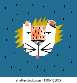 Cute cartoon lion. Vector Illustration. Can be used print print for t-shirts, home decor, posters, cards.