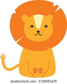 Cute Cartoon lion, Vector illustration lion on a white background. Drawing for children