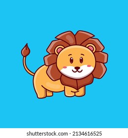 Cute cartoon lion in vector illustration. Animal isolated vector. Flat cartoon style