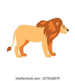 Cute cartoon lion vector illustration. Happy orange colored feline animal walking, sitting and roaring. Wild animal, king concept