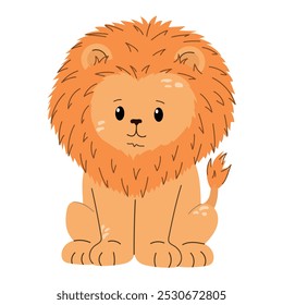 Cute cartoon lion vector illustration isolated on white. Safari children’s animal for baby poster, greeting card and baby design, clothes