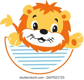 Cute cartoon lion waving hello