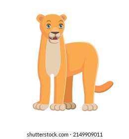 Cute cartoon lioness on white background. Animals of Africa. Vector cartoon illustration.