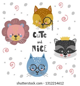Cute cartoon little animals Childish print for nursery