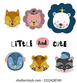 Cute cartoon little animals Childish print for nursery