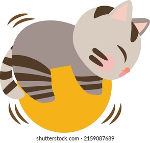 Cute Cartoon Little Baby Cat Icon. Cat playing with ball, yarn and wool. Cat with gray color. Cartoon illustration, Vector, EPS10