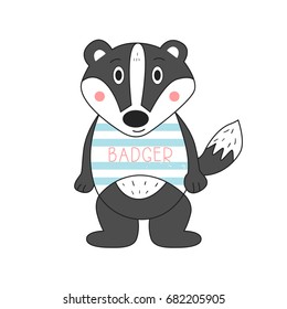 Cute cartoon little badger. Isolated vector illustration of wild animal