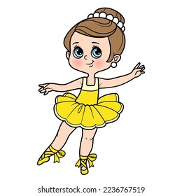 Cute cartoon little ballerina girl in tutu color variation for coloring page isolated on a white background