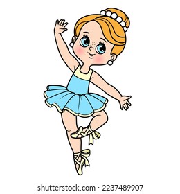 Cute cartoon little ballerina girl in tutu and pointe shoes color variation for coloring page isolated on a white background