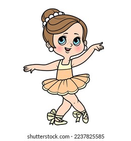 Cute cartoon little ballerina girl dance in lush tutu and in in pointe color variation for coloring page isolated on a white background