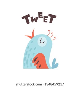 Cute Cartoon Little Bird Tweeting Vector Illustration