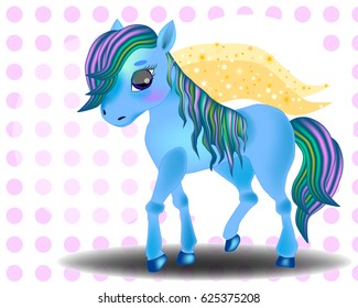 Cute cartoon little blue baby horse. Detailed vector illustration isolated on white. My little pony svg