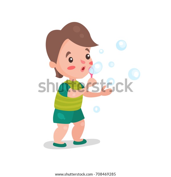 Cute Cartoon Little Boy Blowing Playing Stock Vector (Royalty Free ...