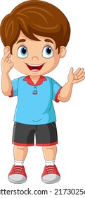 Cute cartoon little boy thinking