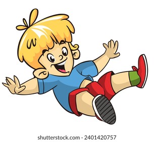Cute cartoon little boy. 
Vector illustration of a teenager wearing casual clothes outlined.