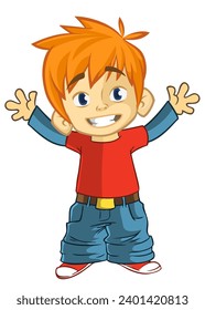 Cute cartoon little boy. 
Vector illustration of a teenager wearing casual clothes baggy jeans.