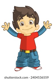 Pequeño caricatura. 
Ilustración vectorial de un adolescente con ropa casual delineada.