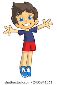 Cute cartoon little boy. 
Vector illustration of a teenager wearing casual clothes outlined.