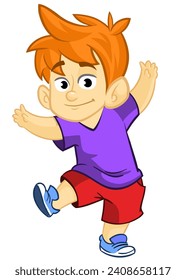Cute cartoon little boy. 
Vector illustration of a teenager wearing casual clothes outlined.