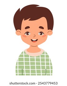 Cute cartoon little boy. Vector illustration. Smiling anime male child character isolated on white background. Print for T-shirt for kids 