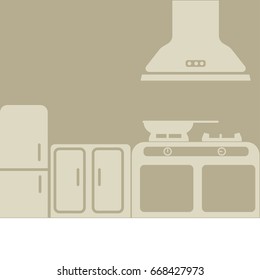 Cute cartoon of little chef cooking at kitchen.