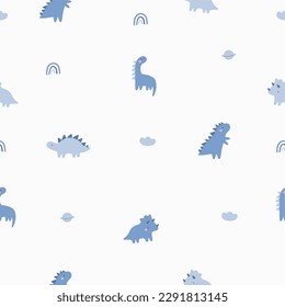 Cute cartoon little Dino - vector illustration. Simple Dinosaur print for kids - seamless pattern