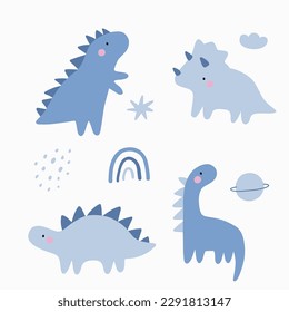 Cute cartoon little Dino - vector illustration. Simple Dinosaur print for kids