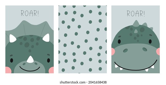 Cute Cartoon Little Dinosaur - Vector Illustration. Cute Simple Dino Portraits -Great For Designing Baby Clothes.
